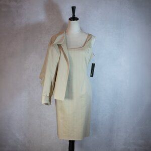 Jones New York Set Suit Dress and Blazer Jacket Striped Petite Tan Beige Size 12